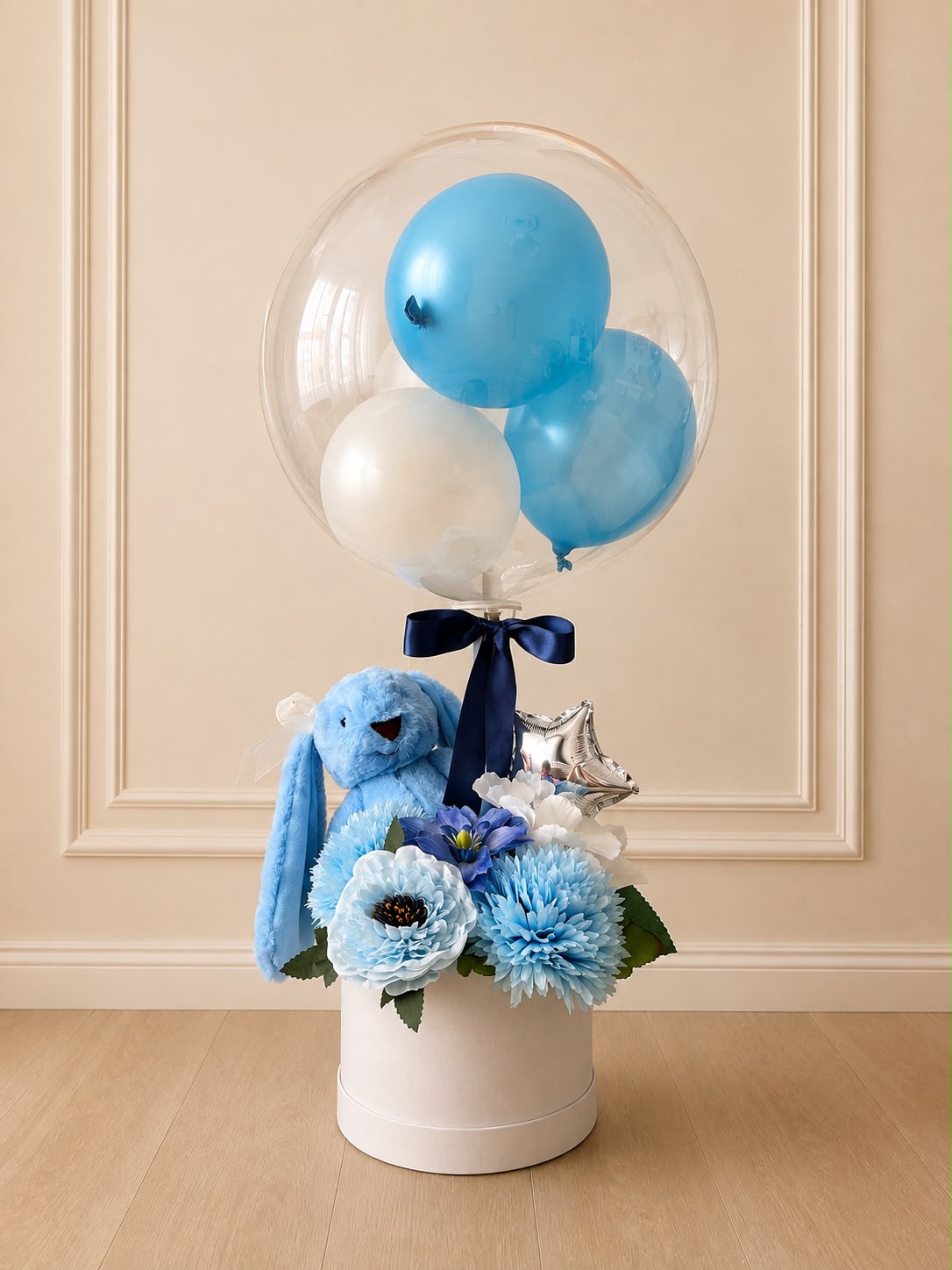 Blue Bunny - Hoş Geldin Bebek (Erkek) Peluş Tavşanlı Tasarım