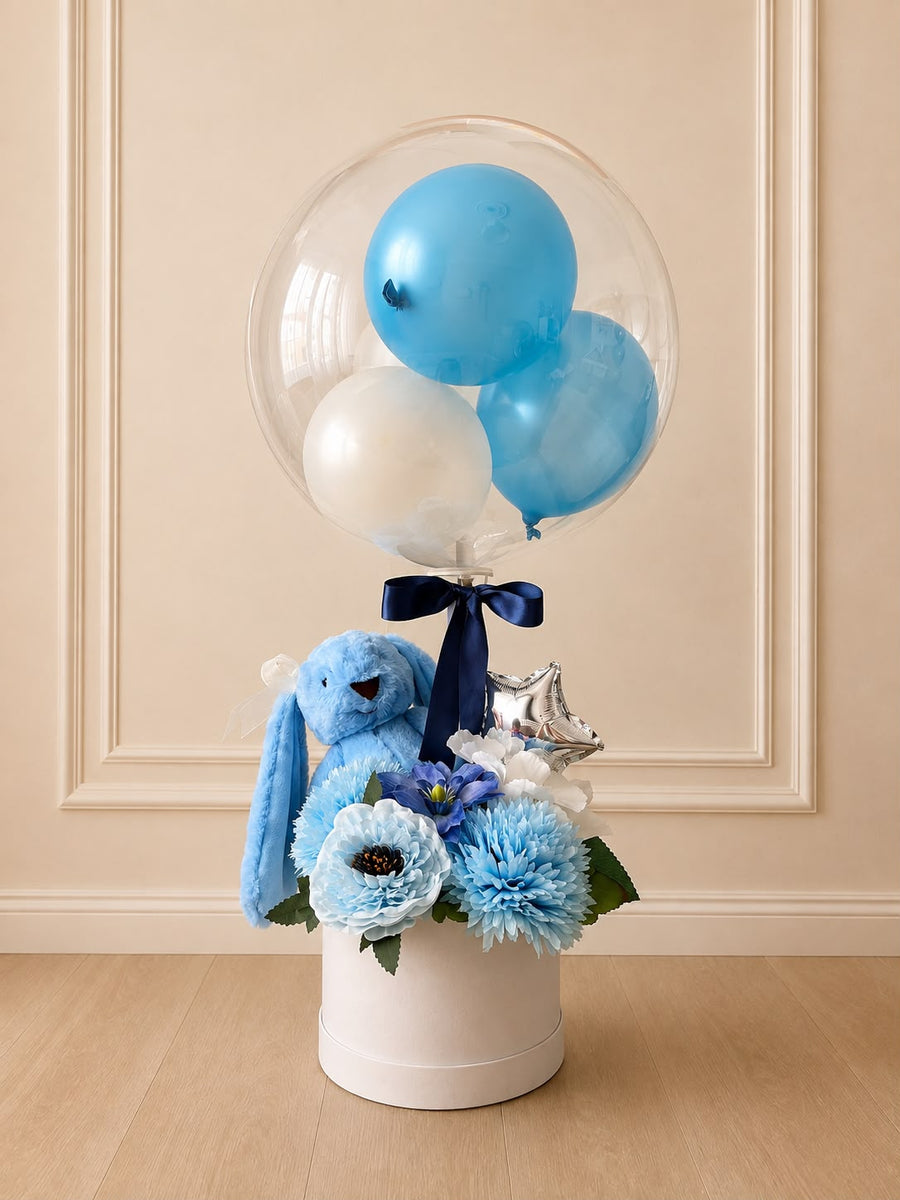 Blue Bunny - Hoş Geldin Bebek (Erkek) Peluş Tavşanlı Tasarım