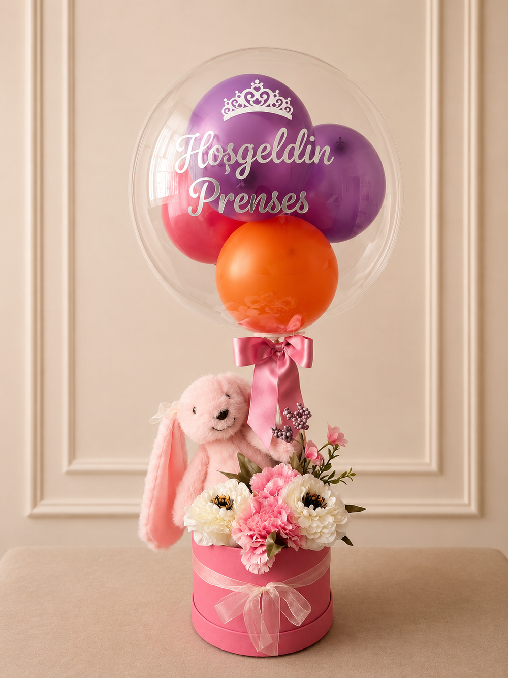 Pink Bunny - Hoş Geldin Bebek (Kız) Peluş Tavşanlı Tasarım