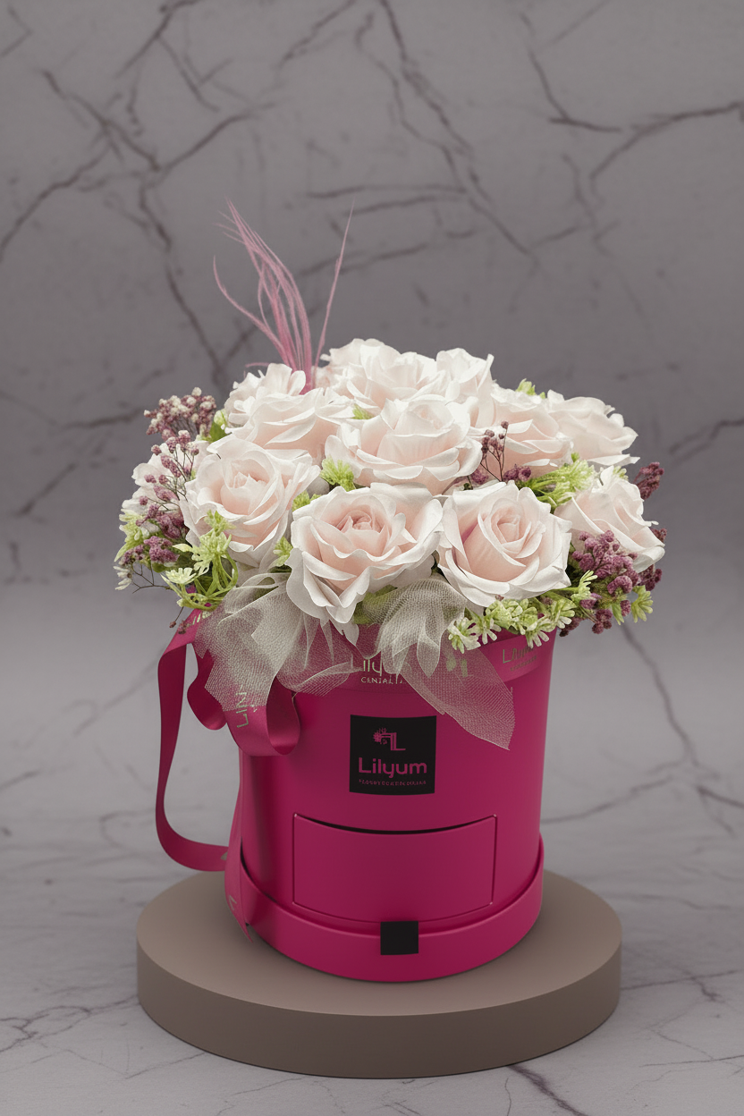 Romantica Serisi Kalıcı Pembe Güller flowerbox kutusu ve solmayan pembe güller