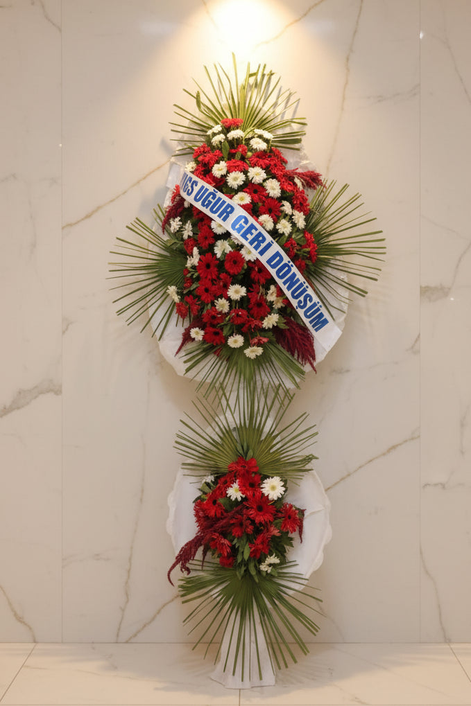 Yelpazeli Çift Gövde Çelenk