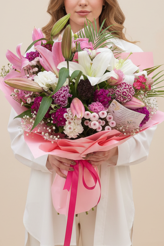 Bloom Lilyumlu Pembe Buket