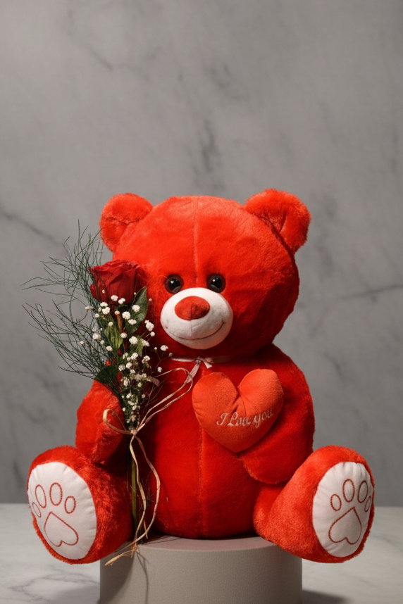 Gül Detaylı Kırmızı Ayıcık 47 cm