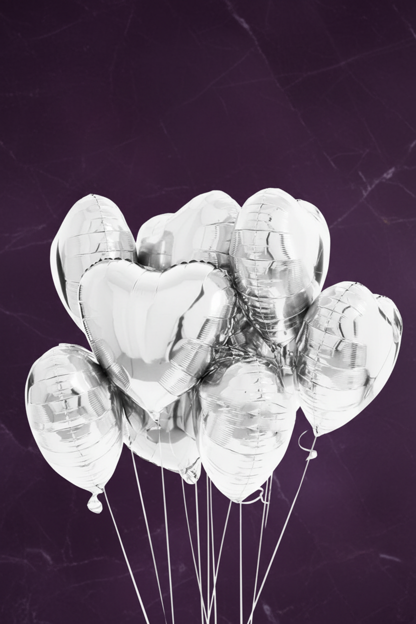 Uçan Silver Kalp Balon (Helyum Dolu)