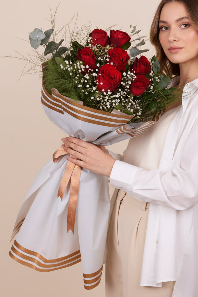 Valentines Kırmızı Gül 7'li Buket