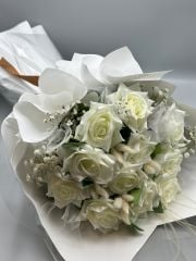Kalıcı Kadife Beyaz Gül Buketi (Özel Seri)