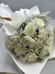 Kalıcı Kadife Beyaz Gül Buketi (Özel Seri)