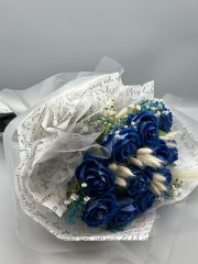 Kalıcı Kadife Mavi Gül Buketi (Özel Seri)