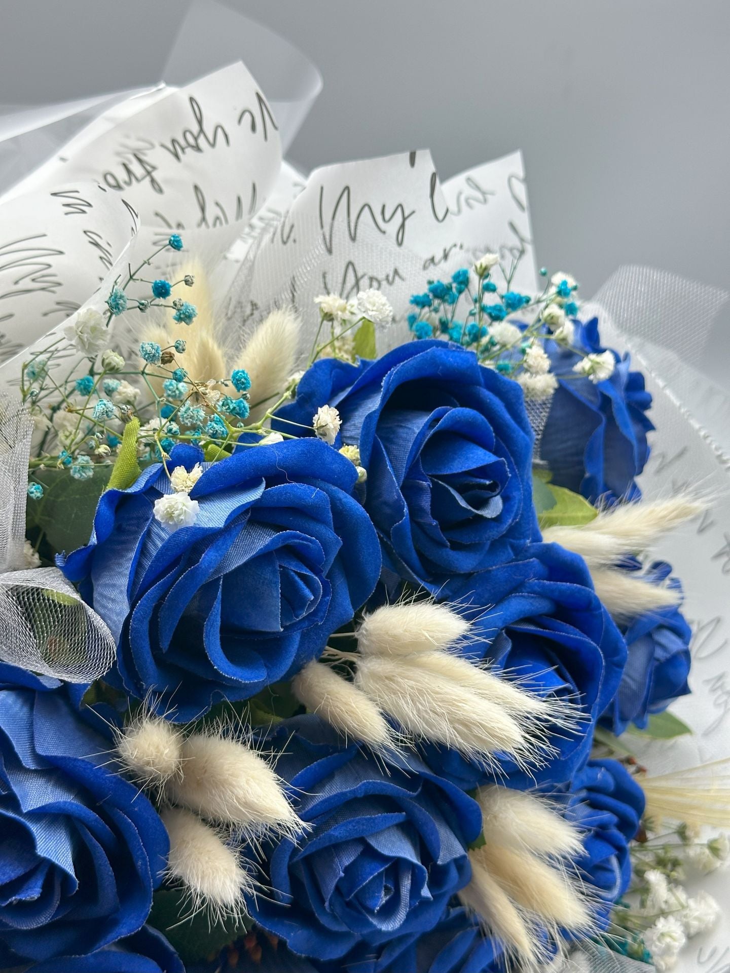 Kalıcı Kadife Mavi Gül Buketi (Özel Seri)