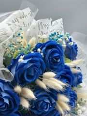 Kalıcı Kadife Mavi Gül Buketi (Özel Seri)