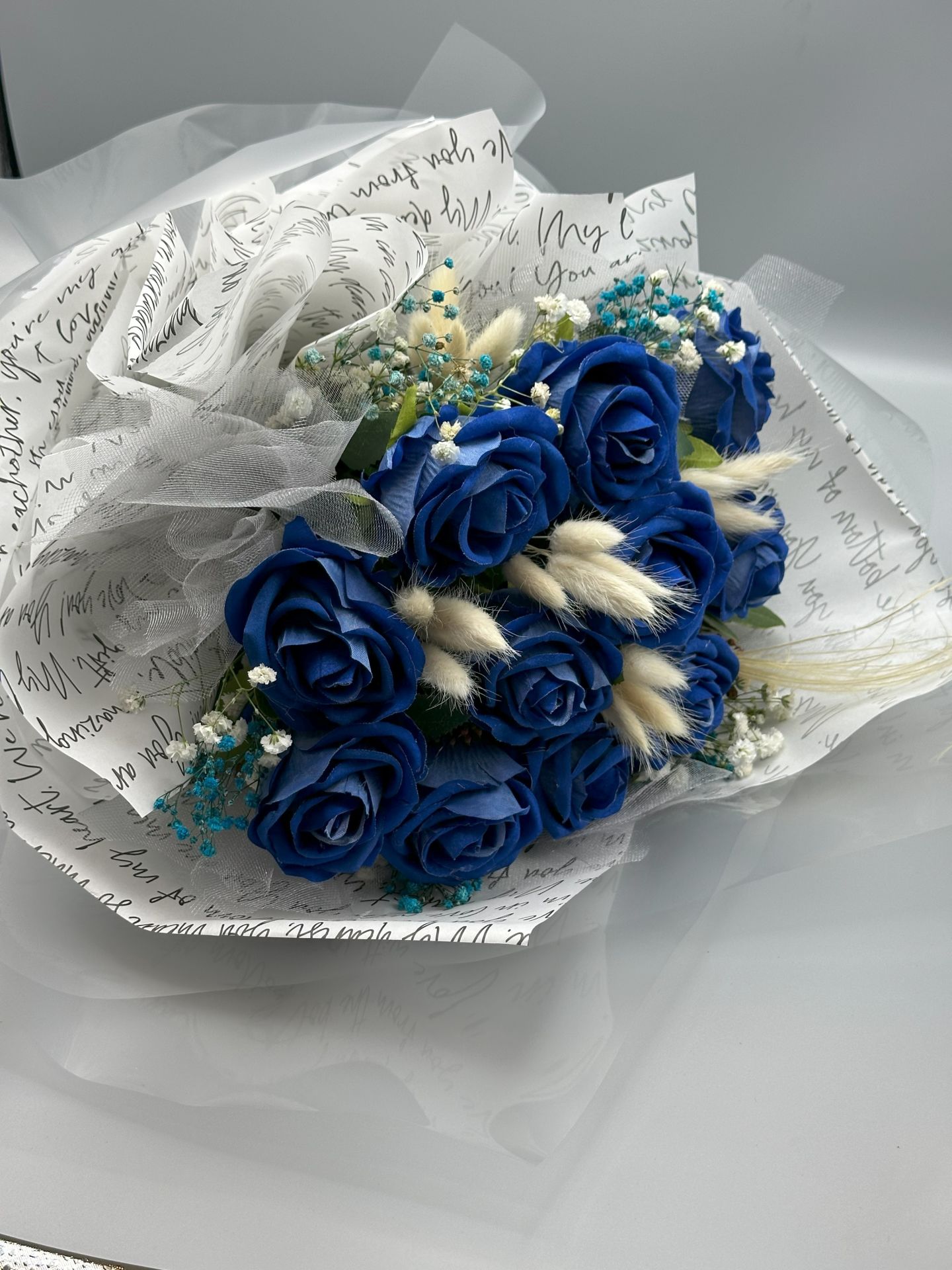 Kalıcı Kadife Mavi Gül Buketi (Özel Seri)