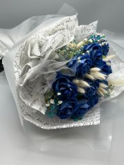 Kalıcı Kadife Mavi Gül Buketi (Özel Seri)