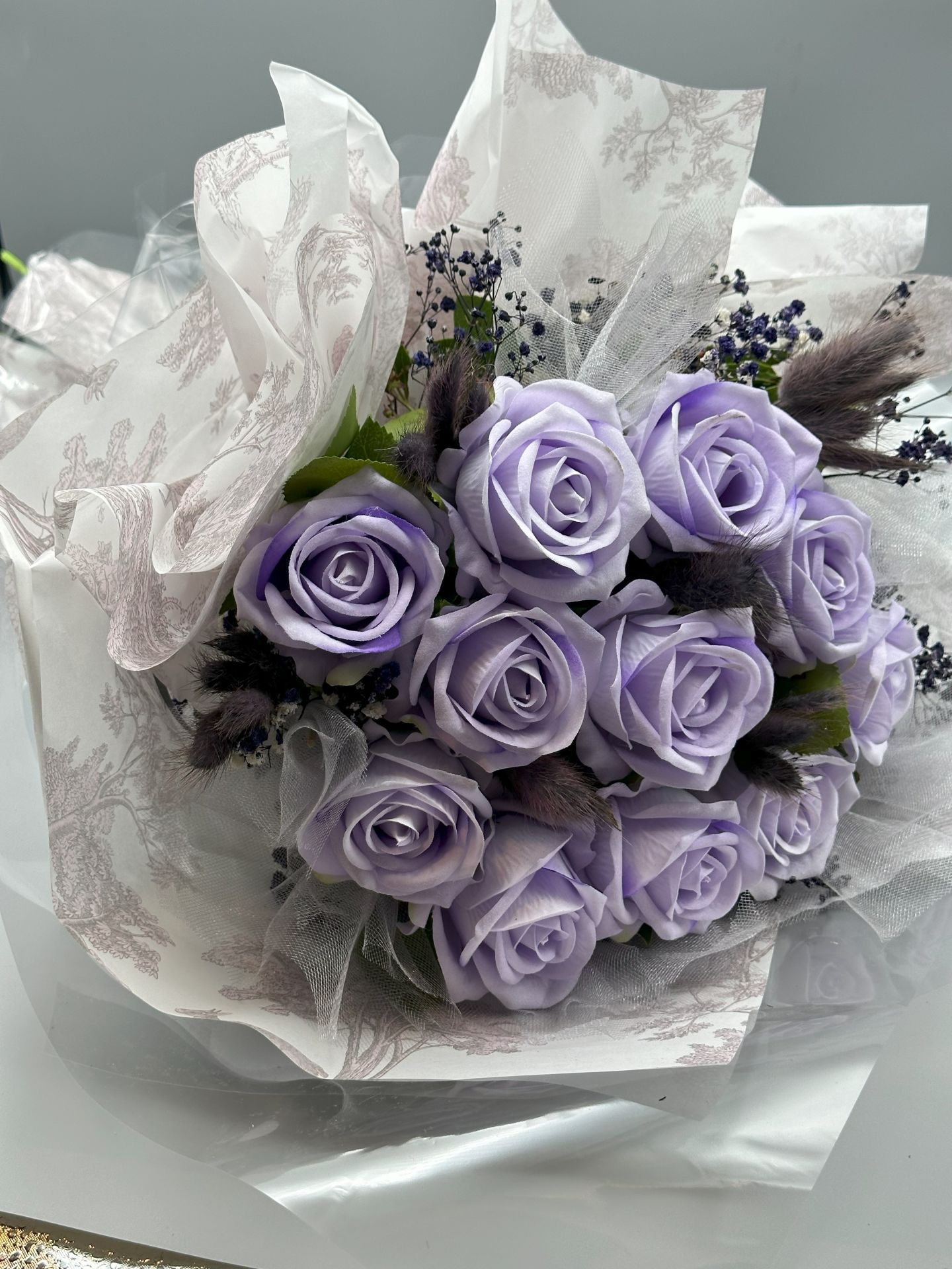 Kalıcı Kadife Lila Gül Buketi (Özel Seri)