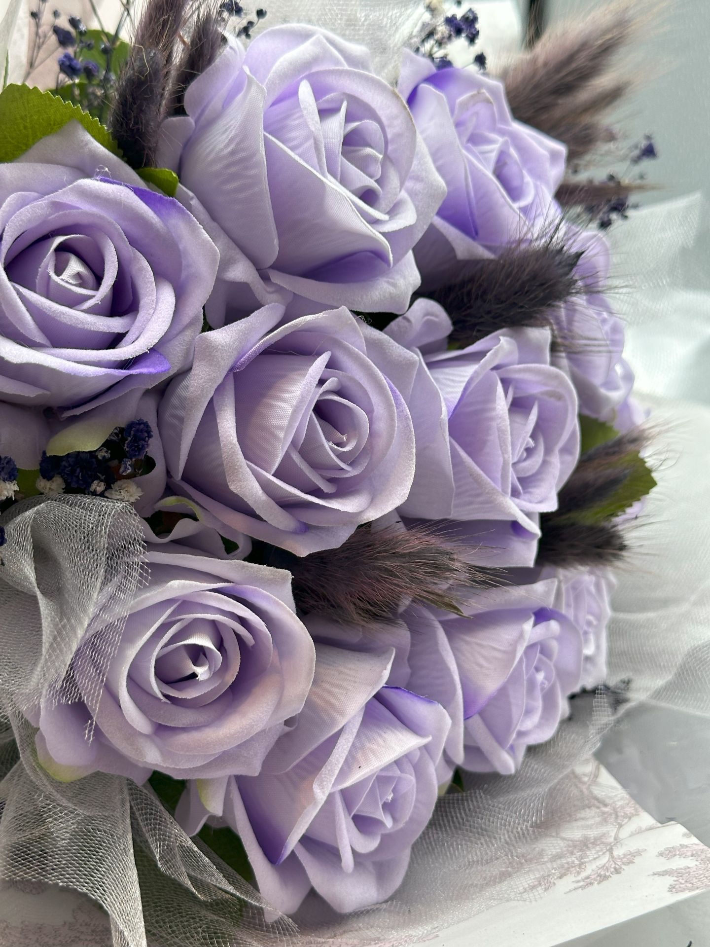 Kalıcı Kadife Lila Gül Buketi (Özel Seri)