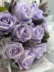 Kalıcı Kadife Lila Gül Buketi (Özel Seri)