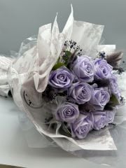 Kalıcı Kadife Lila Gül Buketi (Özel Seri)