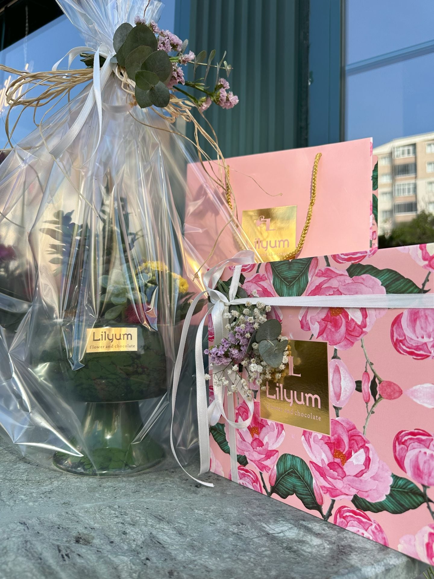 Kupa Saksıda Bitki Aranjman ve Çikolata Seti