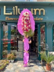 Çelenk (Pembe Mor Renkli Çiçekler)