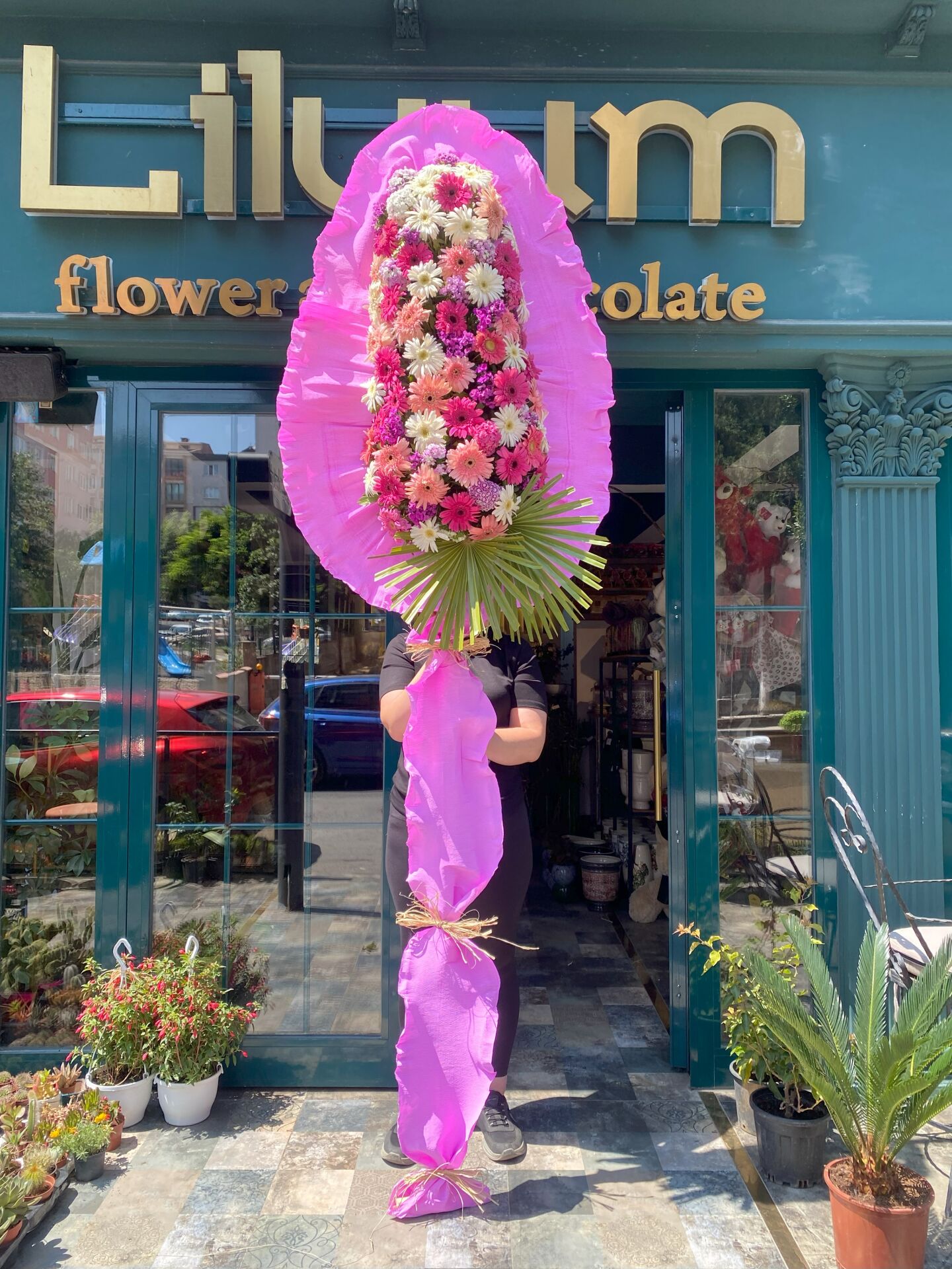 Çelenk (Pembe Mor Renkli Çiçekler)