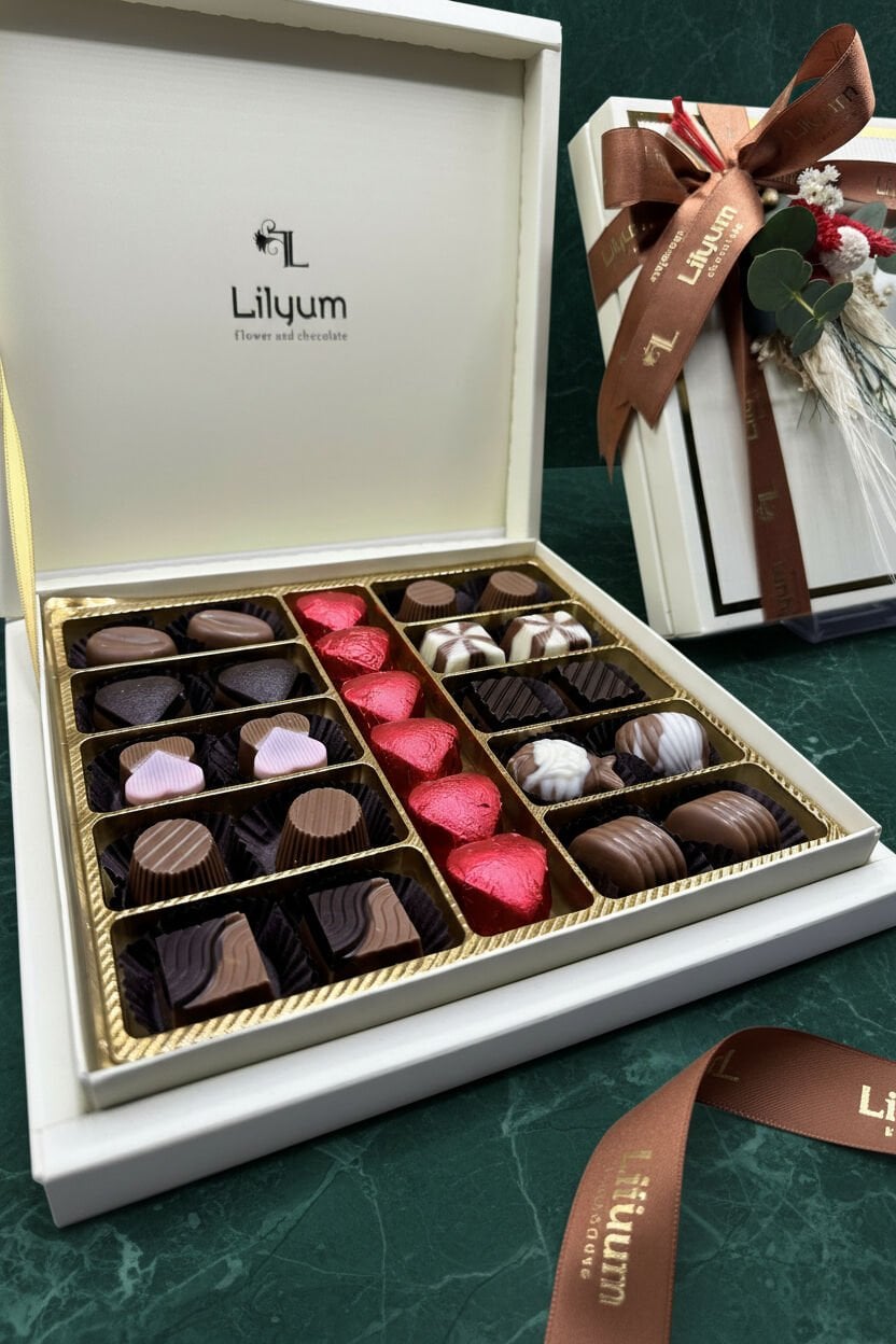 Dizayn Kutu Spesiyal  Çikolata (Ortası Kırmızı Yaldızlı Kalp)