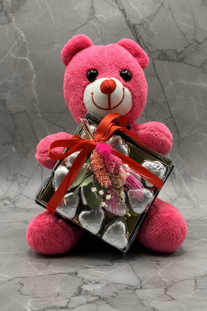 Mini Pembe Ayıcık Kalpli Çikolatalı