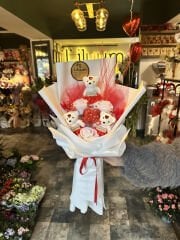 Peluşlu Kalıcı Gül Buketi - Beyaz (Kalp Şekerli)